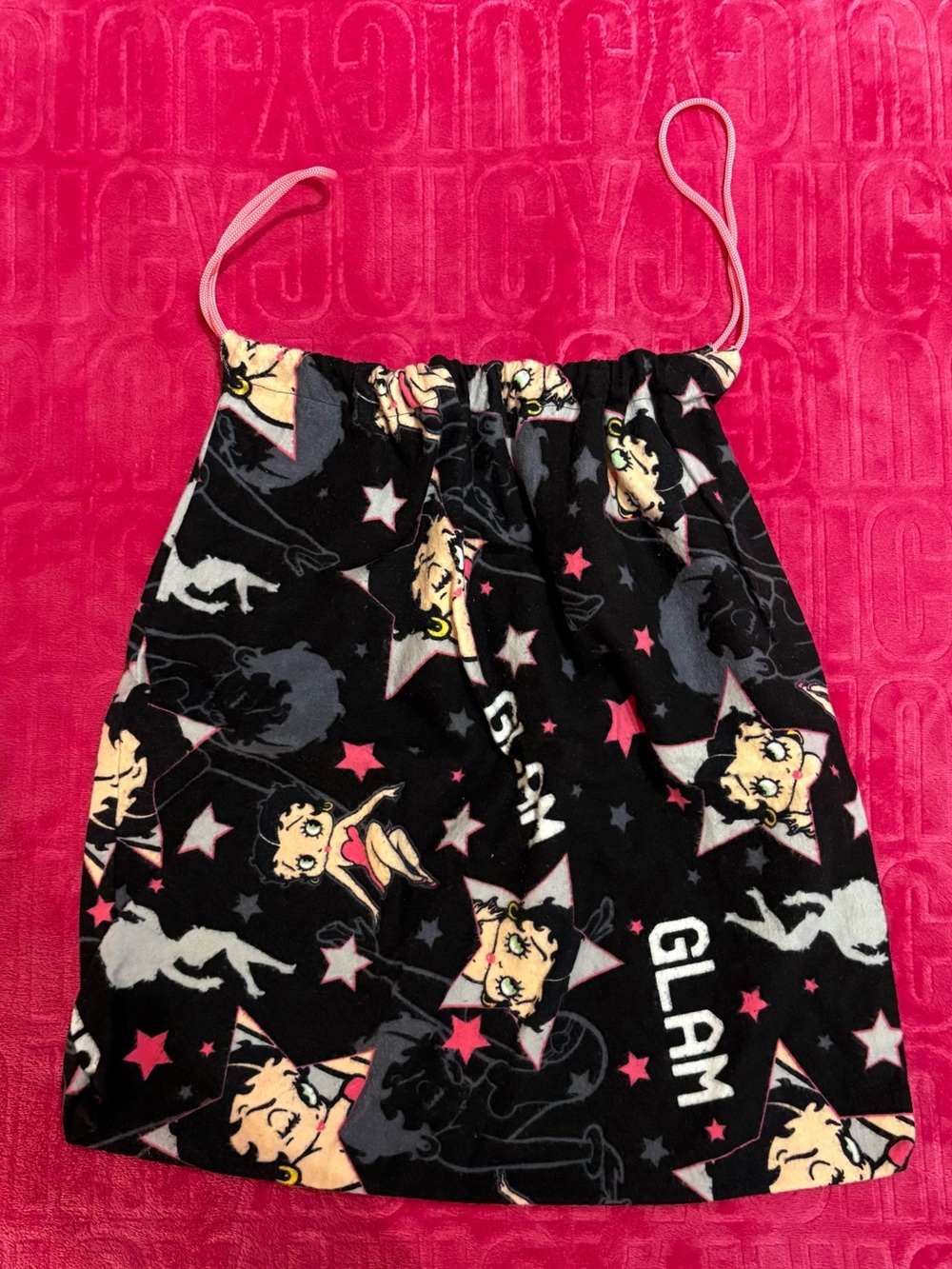 Vintage Betty Boop Y2K Black Pink Glam Drawstring Pouch Sack Bag